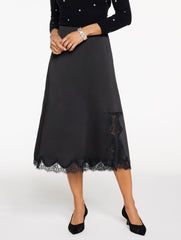LACE TRIM SATIN MIDI SKIRT | Talbots outlet