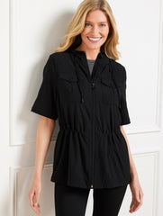 LIGHTWEIGHT WOVEN STRETCH HOODED CONVERTIBLE JACKET | Talbots sale