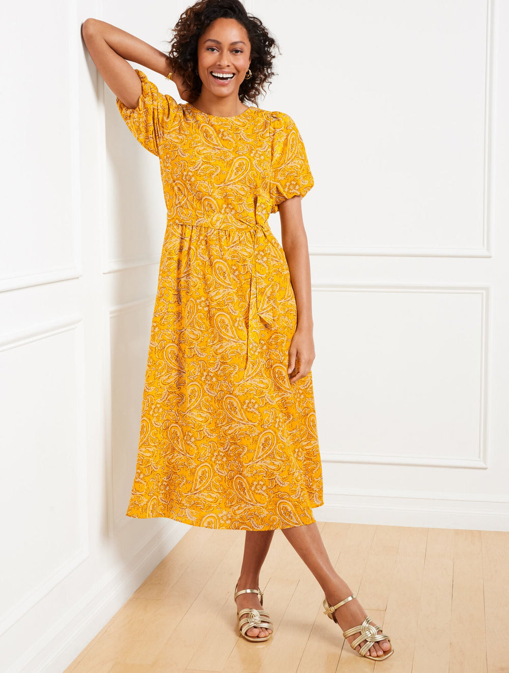PUFF SLEEVE MIDI DRESS - PAISLEY DELIGHT | Talbots near me