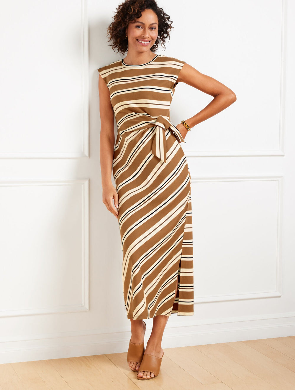 SIDE TIE MIDI DRESS - VARIEGATED STRIPE | Talbots online