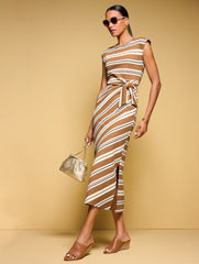 SIDE TIE MIDI DRESS - VARIEGATED STRIPE | Talbots online