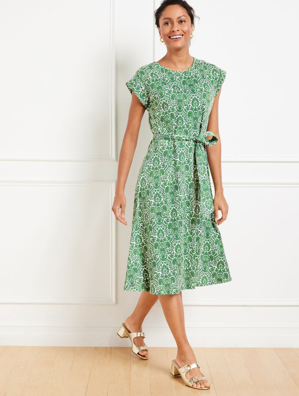 FIT & FLARE MIDI DRESS - WOODLAND DAMASK | Talbots for sale