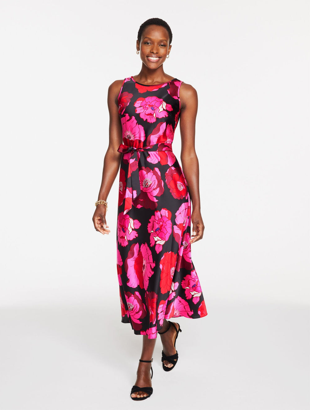 SATIN MIDI DRESS - BLOOMING FLORAL | Talbots online