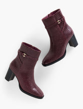 CLAUDETTE CROC EMBOSSED BLOCK HEEL ANKLE BOOTS | Talbots outlet