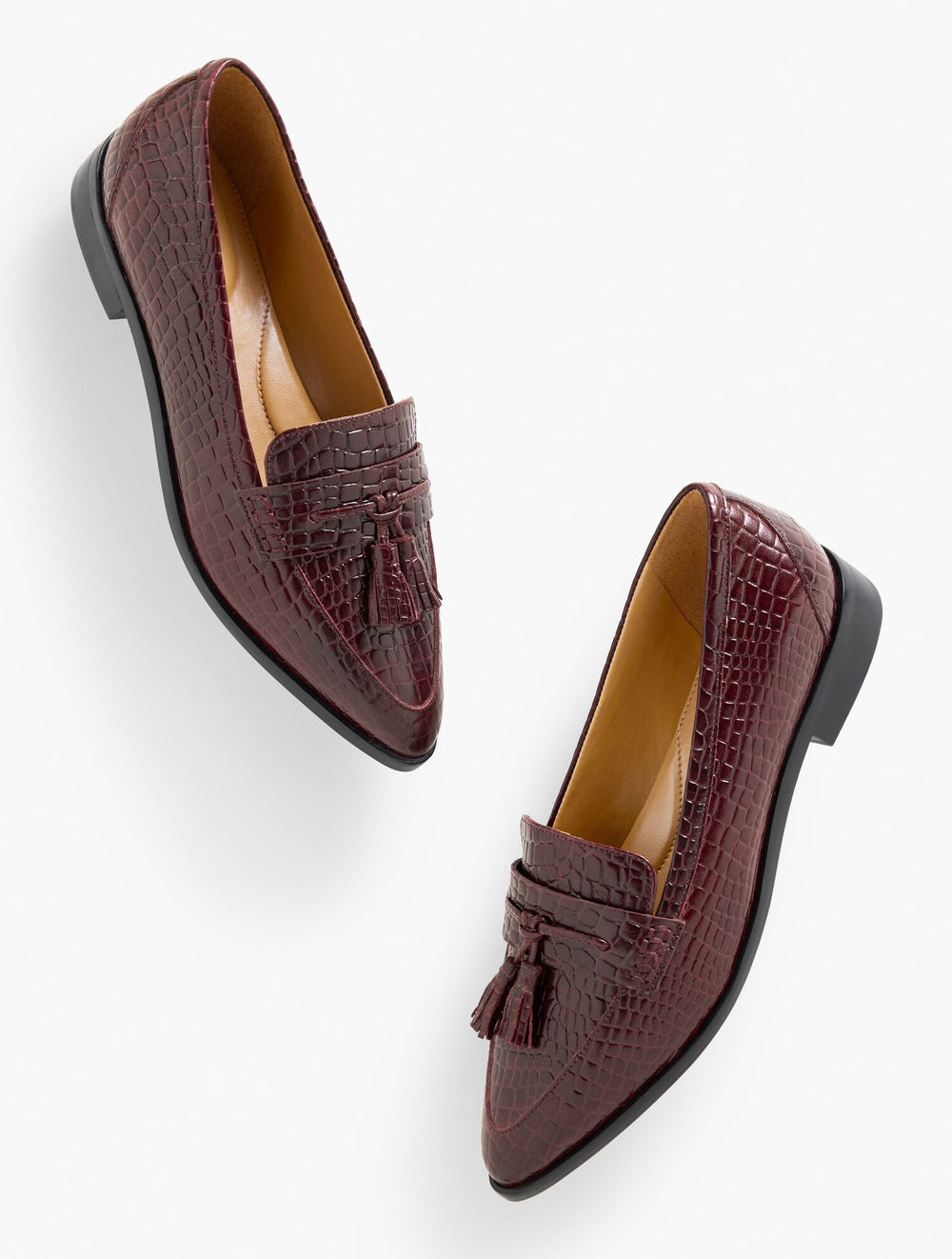 REECE POINTED TOE LEATHER LOAFERS - CROC EMBOSSED | Talbots sale