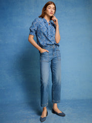 RUFFLE BUTTON FRONT TOP - WOODLAND DAMASK | Talbots for sale