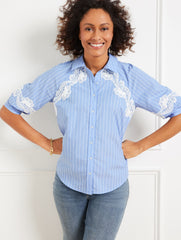 LACE TRIM POPLIN SHIRT - CRISP STRIPE | Talbots on sale