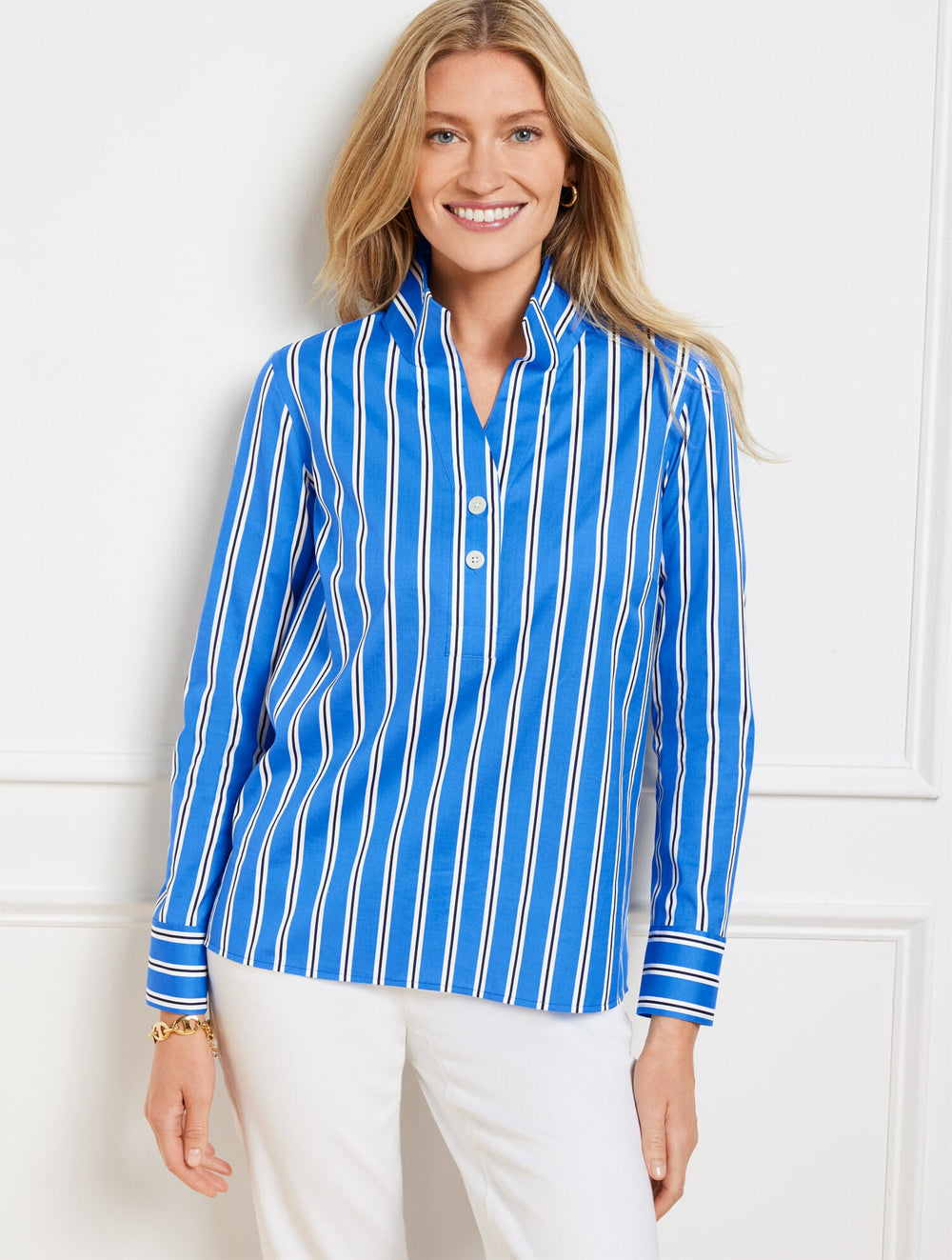 NON-IRON POPOVER - DASHING STRIPE | Talbots discount