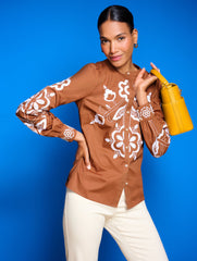 EMBROIDERED POPLIN TOP | Talbots discount