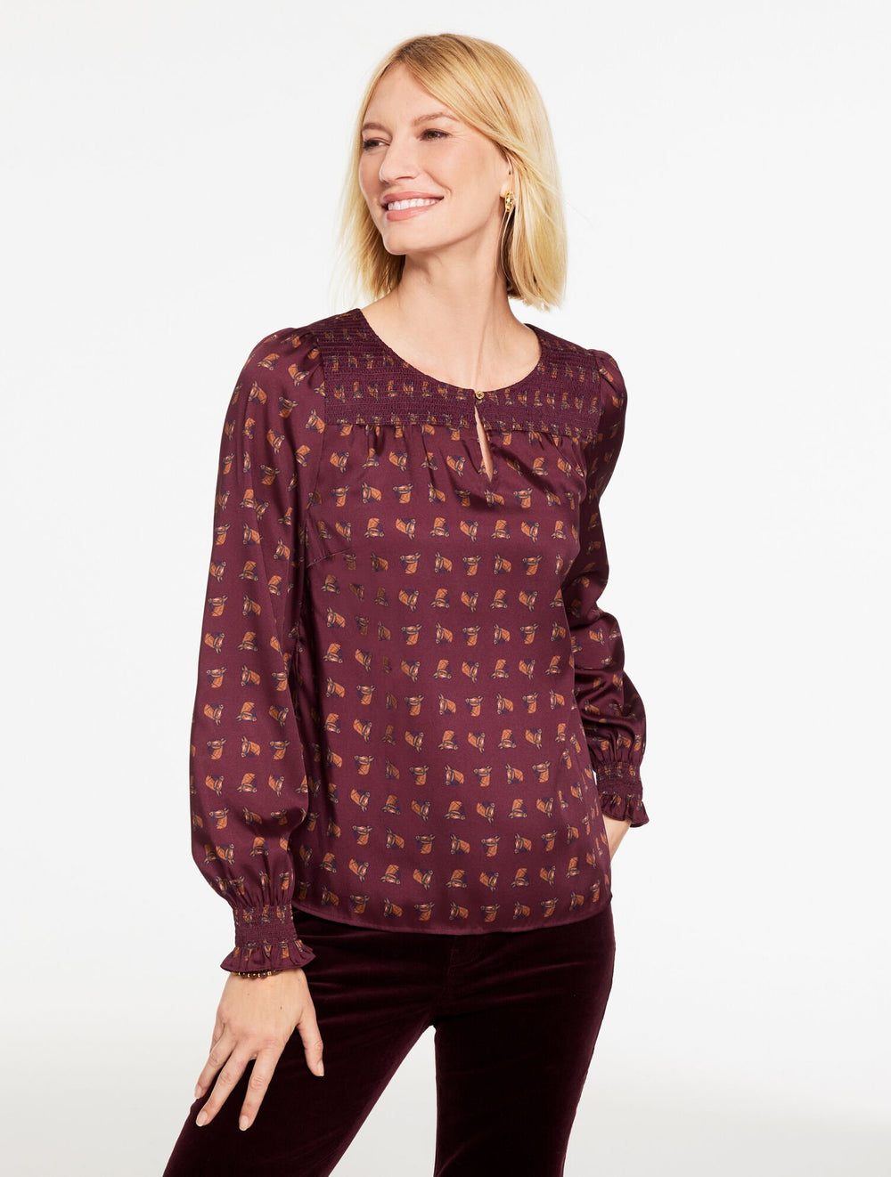 SMOCKED TOP - CHARMING HORSE | Talbots on sale