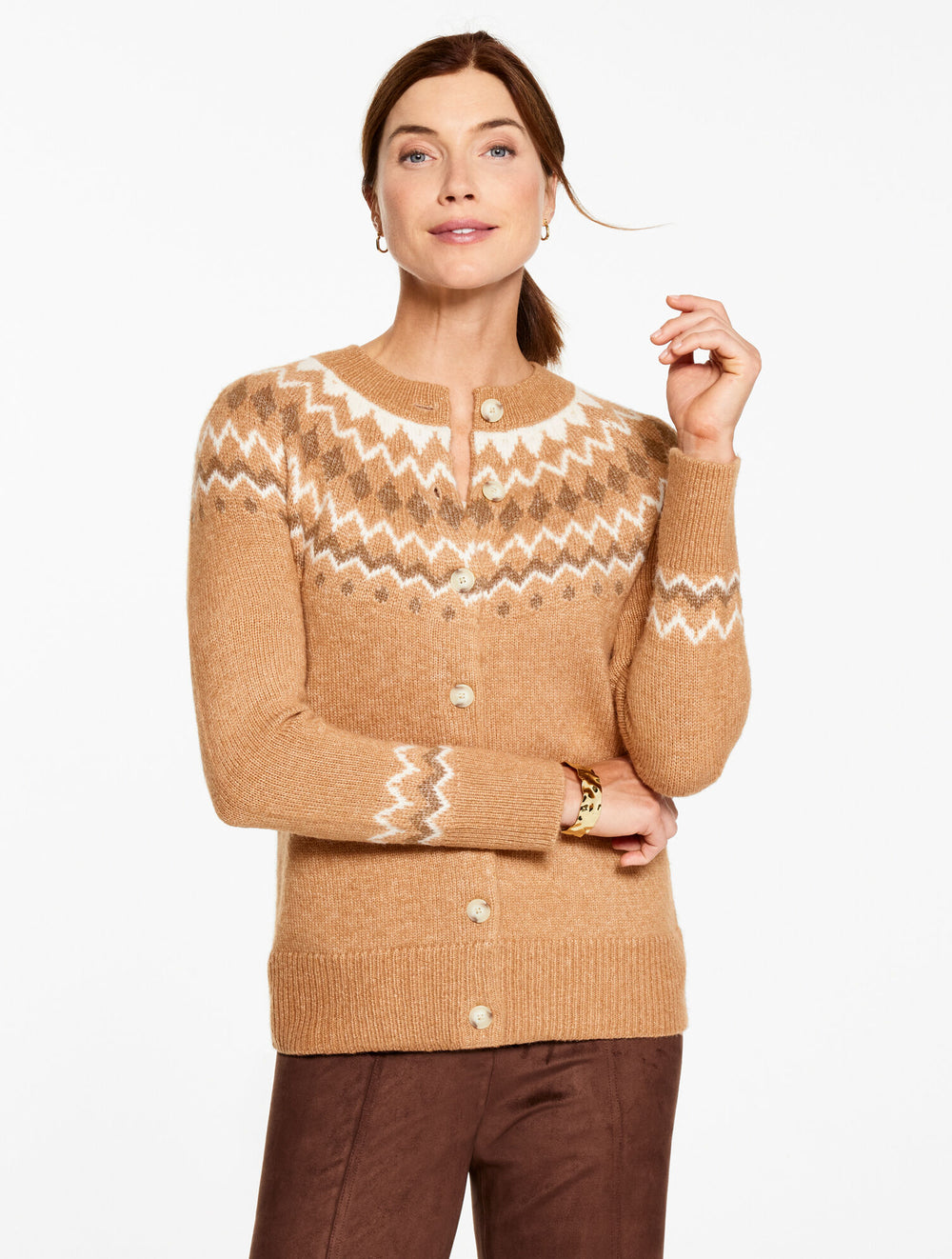 CREWNECK CARDIGAN - FAIR ISLE YOKE | Talbots for sale
