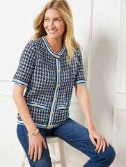 SHORT SLEEVE CARDIGAN - TEXTURE PLAID | Talbots US
