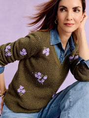 V-NECK SWEATER - TEXTURED FLOWER | Talbots US