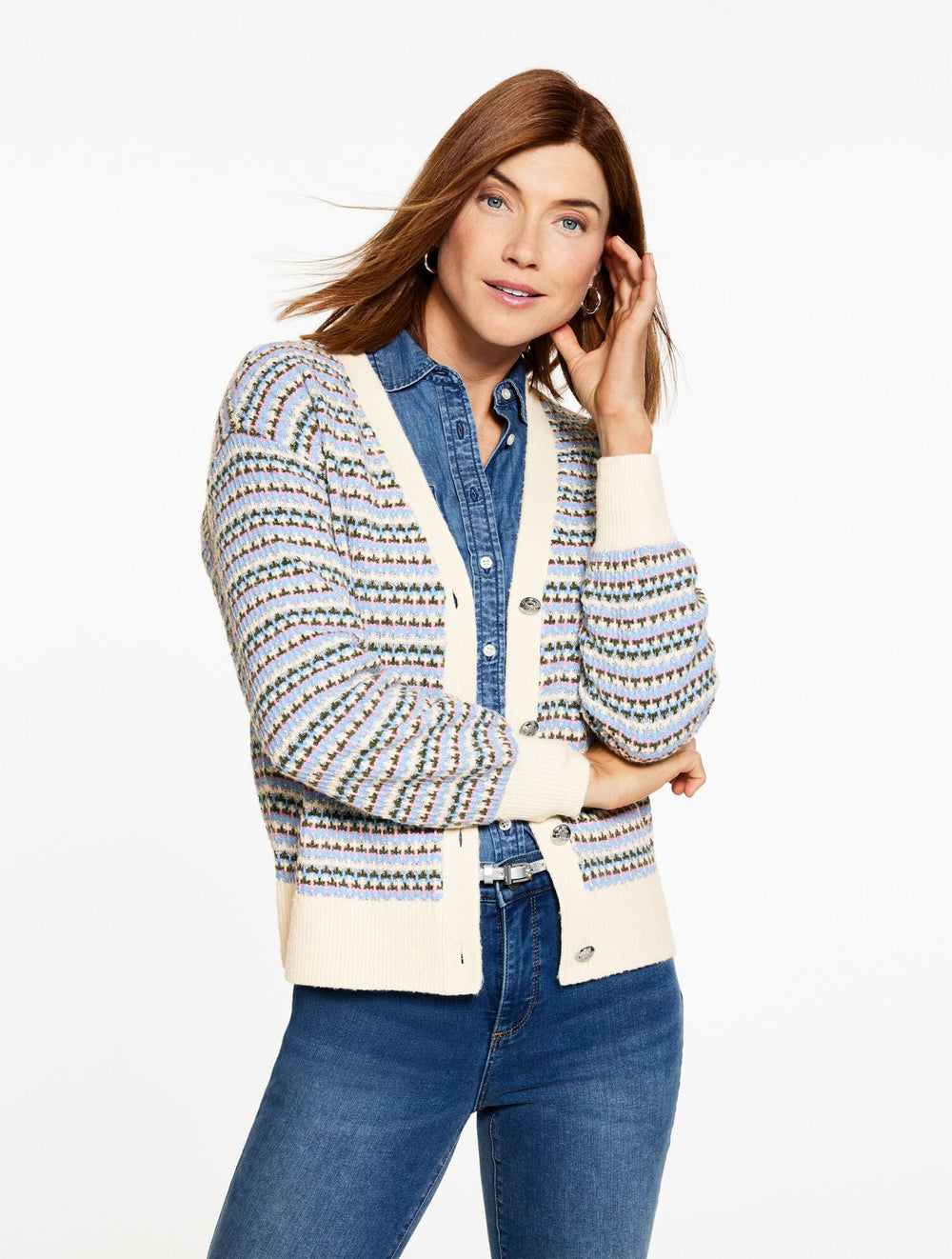 V-NECK CARDIGAN - BREEZY STRIPE | Talbots outlet