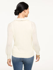 RUFFLE NECK HENLEY PULLOVER | Talbots US