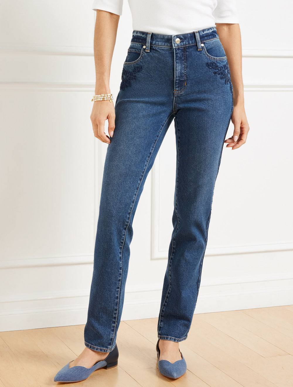 STRAIGHT LEG JEANS - IVY EMBROIDERY WASH | Talbots near me
