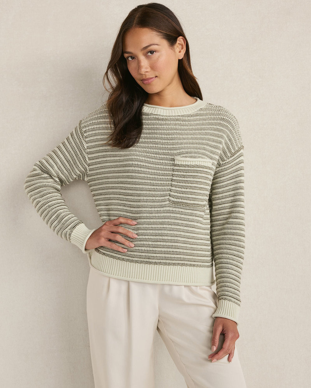 ORGANIC COTTON LINEAR STITCH CREWNECK SWEATER | Talbots for sale