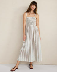 ORGANIC COTTON POPLIN SMOCKED MIDI DRESS | Talbots online