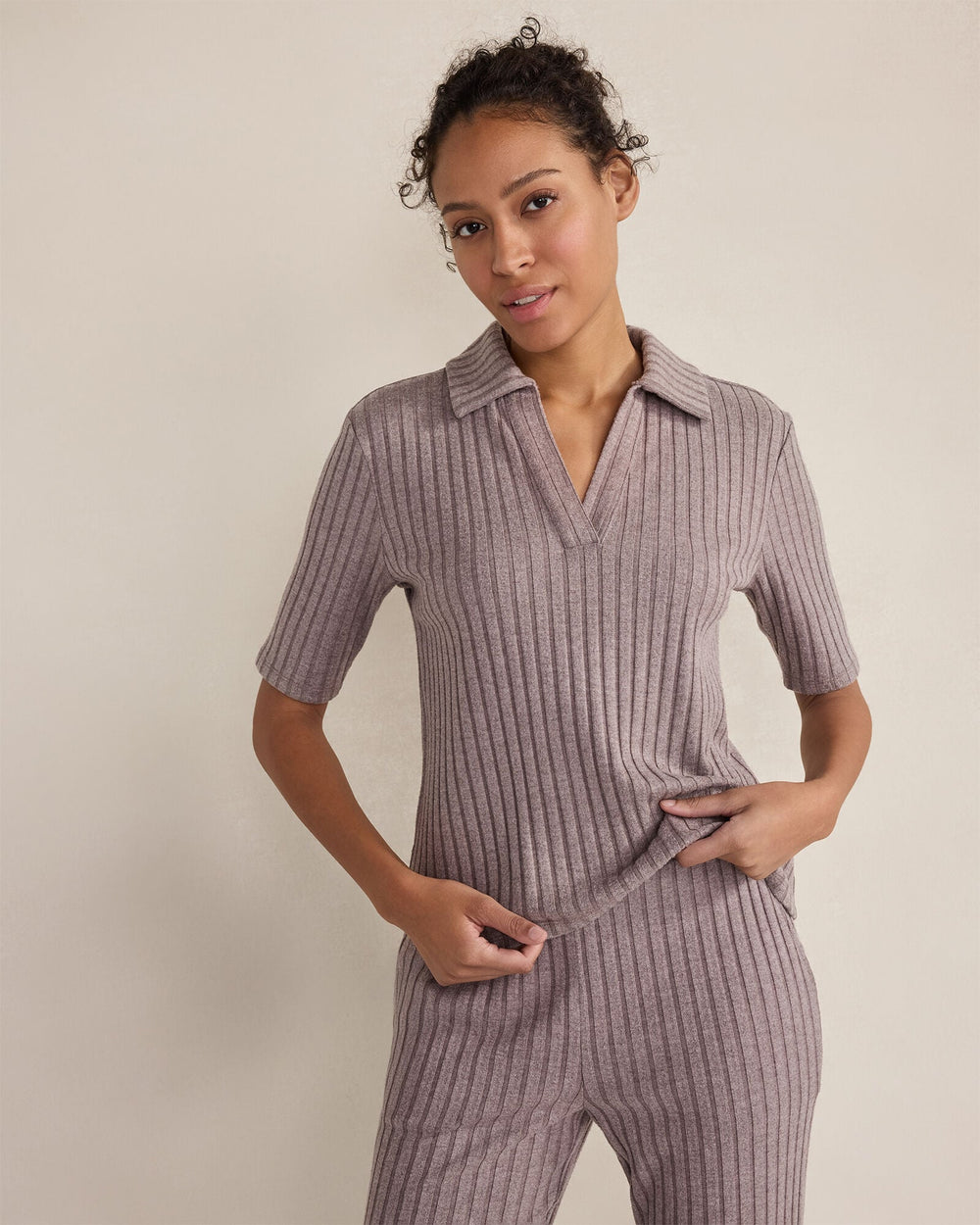 WIDE RIB KNIT JOHNNY COLLAR TOP | Talbots on sale