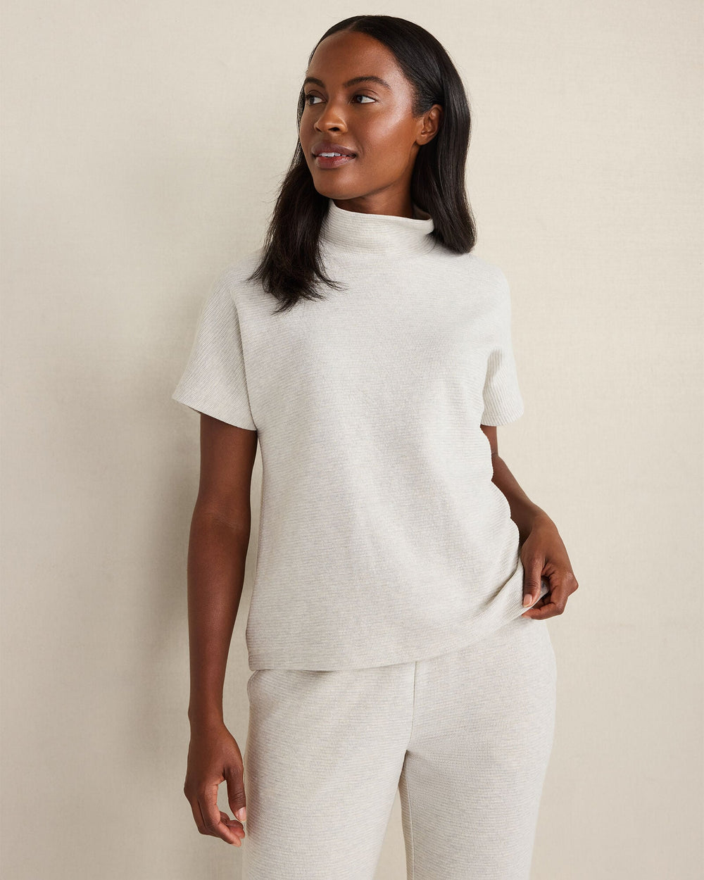 COTTON BLEND OTTOMAN RIB MOCK NECK TOP | Talbots US
