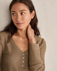 BRUSHED RIB KNIT LONG SLEEVE HENLEY | Talbots on sale