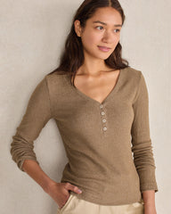 BRUSHED RIB KNIT LONG SLEEVE HENLEY | Talbots on sale