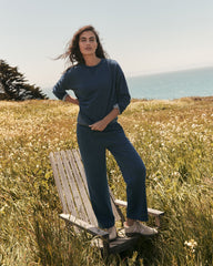 INDIGO WASHED COTTON FLEECE CREWNECK PULLOVER | Talbots online