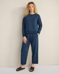 INDIGO WASHED COTTON FLEECE STRAIGHT LEG PANTS | Talbots sale