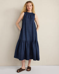 LINEN TIERED MIDI DRESS | Talbots for sale
