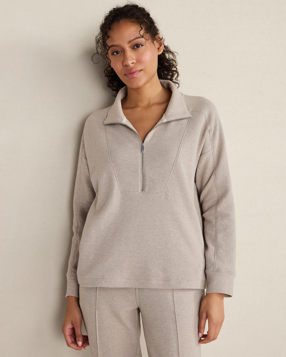 COTTON BLEND OTTOMAN RIB HALF ZIP PULLOVER | Talbots online