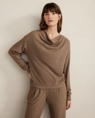 BRUSHED RIB KNIT DRAPE NECK TOP | Talbots US