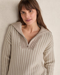 COTTON BLEND CONTRAST STITCH HALF ZIP SWEATER | Talbots on sale