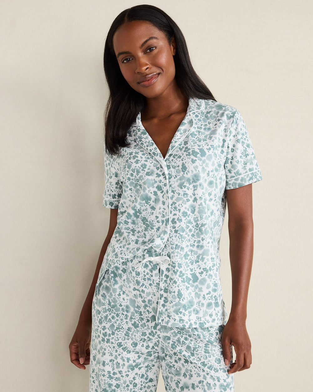 ORGANIC COTTON JERSEY BLURRED FLORAL PAJAMA TOP | Talbots US