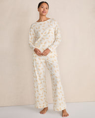 ORGANIC COTTON JERSEY FEATHER PRINT PAJAMA PANTS | Talbots US
