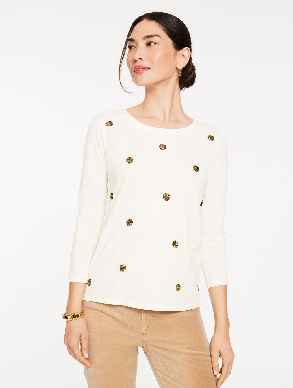 LONG SLEEVE CREWNECK TEE - SEQUIN DOT | Talbots for sale