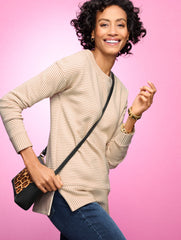 OTTOMAN KNIT CREWNECK TUNIC PULLOVER - SOLEIL STRIPE | Talbots US