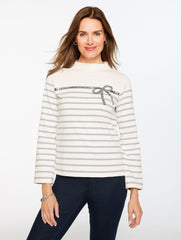 SEQUIN RIBBON STRIPE MOCKNECK TEE | Talbots outlet