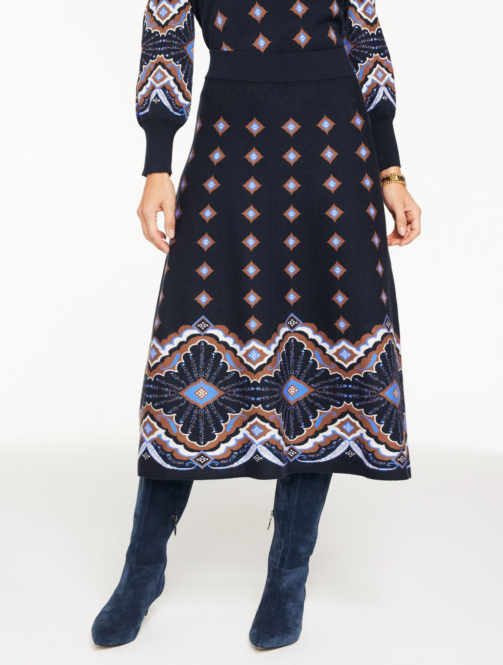 JACQUARD FIT & FLARE SKIRT - SCALLOP MEDALLION | Talbots on sale