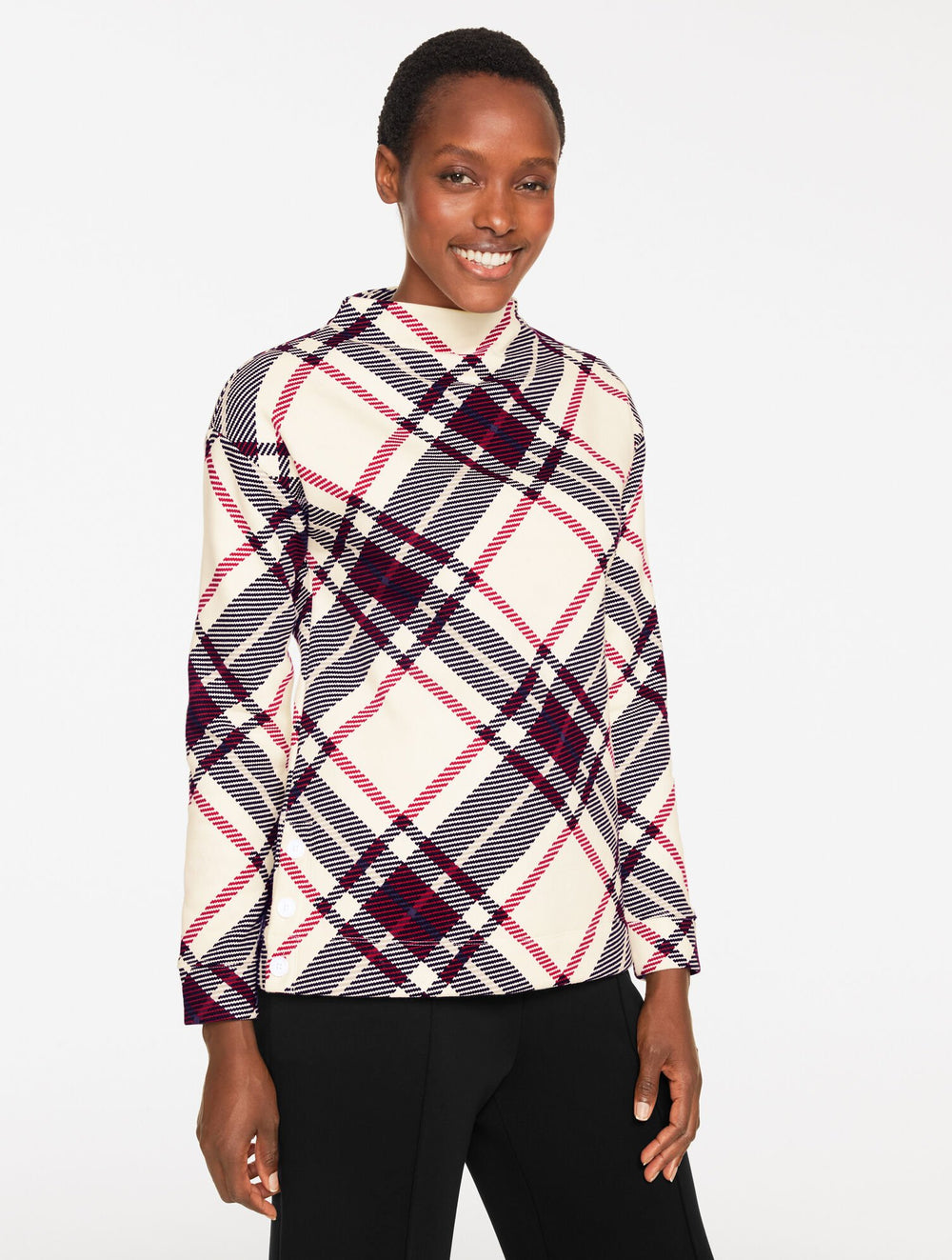 CLASSIC FRENCH TERRY MOCKNECK PULLOVER - CHILLY PLAID | Talbots discount
