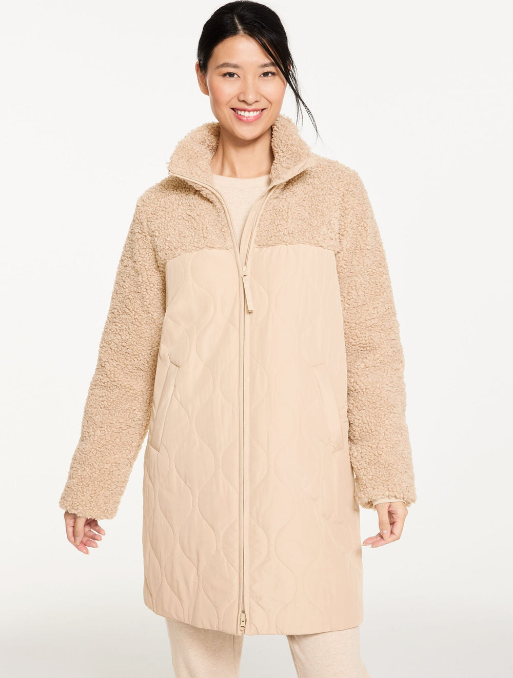 LONG QUILTED SHERPA JACKET | Talbots on sale