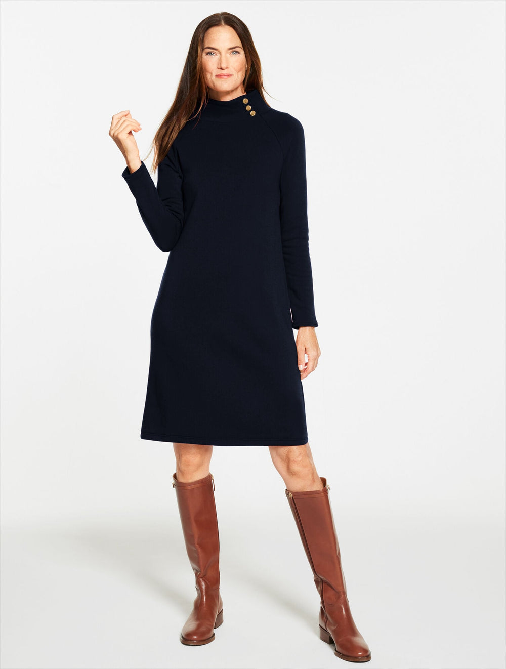 FLEECE SIDE BUTTON TURTLENECK DRESS | Talbots discount