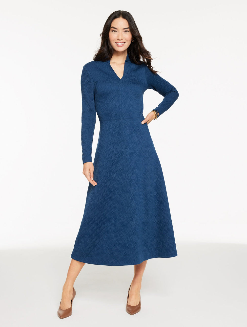 DIAMOND JACQUARD FIT & FLARE DRESS | Talbots discount