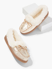 CLEO METALLIC PEBBLE LEATHER FAUX FUR MOCCASINS | Talbots for sale