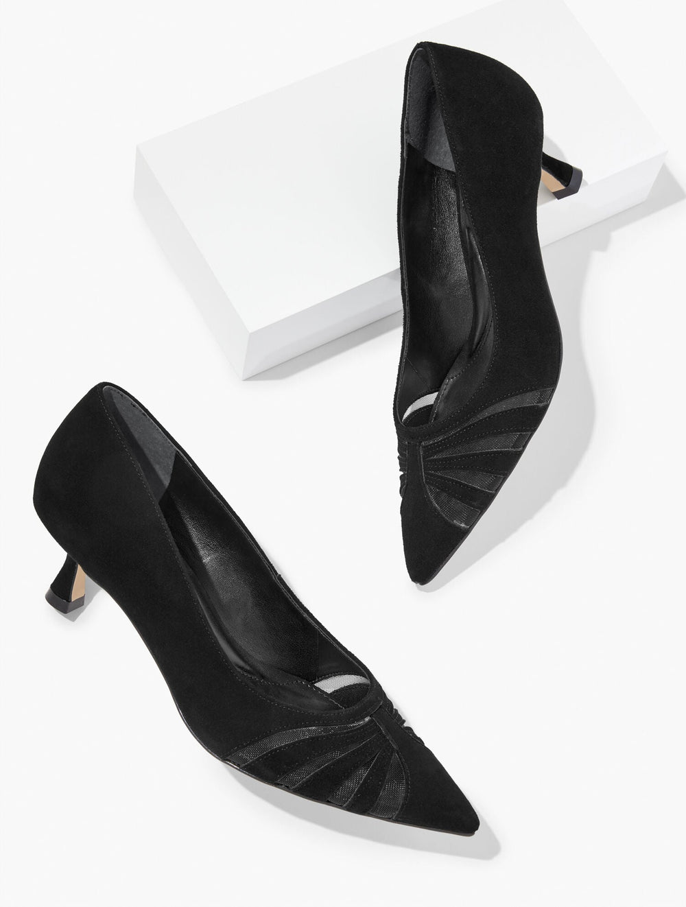 EMBER MESH SUEDE KITTEN HEEL PUMPS | Talbots discount