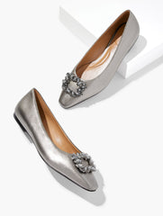 WHITLEY CRYSTAL METALLIC LEATHER FLAT | Talbots outlet