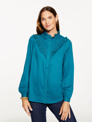 EYELET RUFFLE BUTTON FRONT TOP | Talbots US
