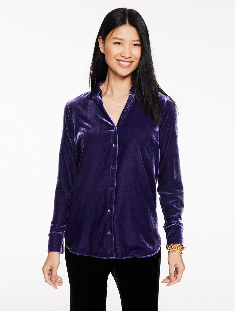 VELVET BUTTON FRONT SHIRT | Talbots US
