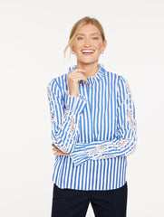 EMBROIDERED POPLIN TOP - TRANQUIL STRIPE | Talbots outlet