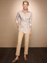 TIE FRONT POPLIN SHIRT - TRANQUIL STRIPE | Talbots for sale