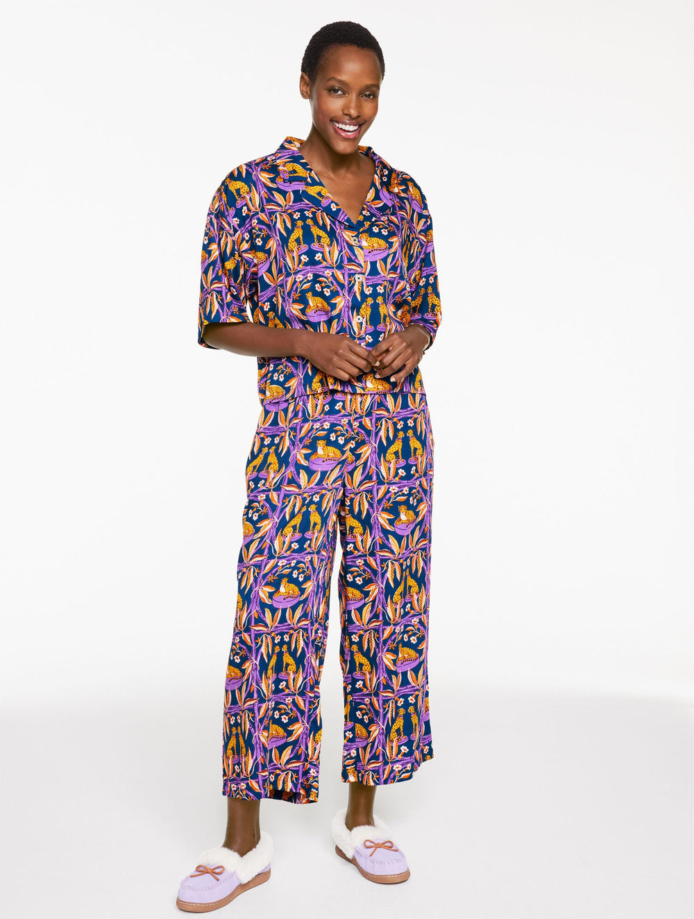 PRINTFRESH SATIN WILDEST DREAMS PAJAMA SET - ROYAL CHEETAH | Talbots online